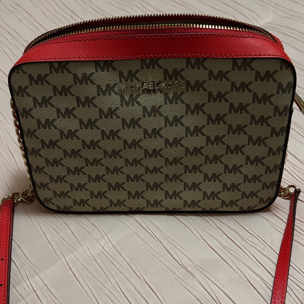 Authentic ORIGINAL Michael Kors Red and Tan Crossbody Bag